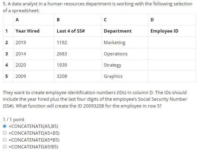 A Data Analyst In A Human Resources Department Is Working With The Following Selection Of A Spreadsheet:
