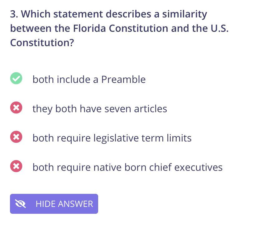 Which Statement Describes A Similarity Between The Florida Constitution And The U.S. Constitution?a.