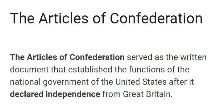 What Is The First Governing Document That Established The Newly Independent American Government After