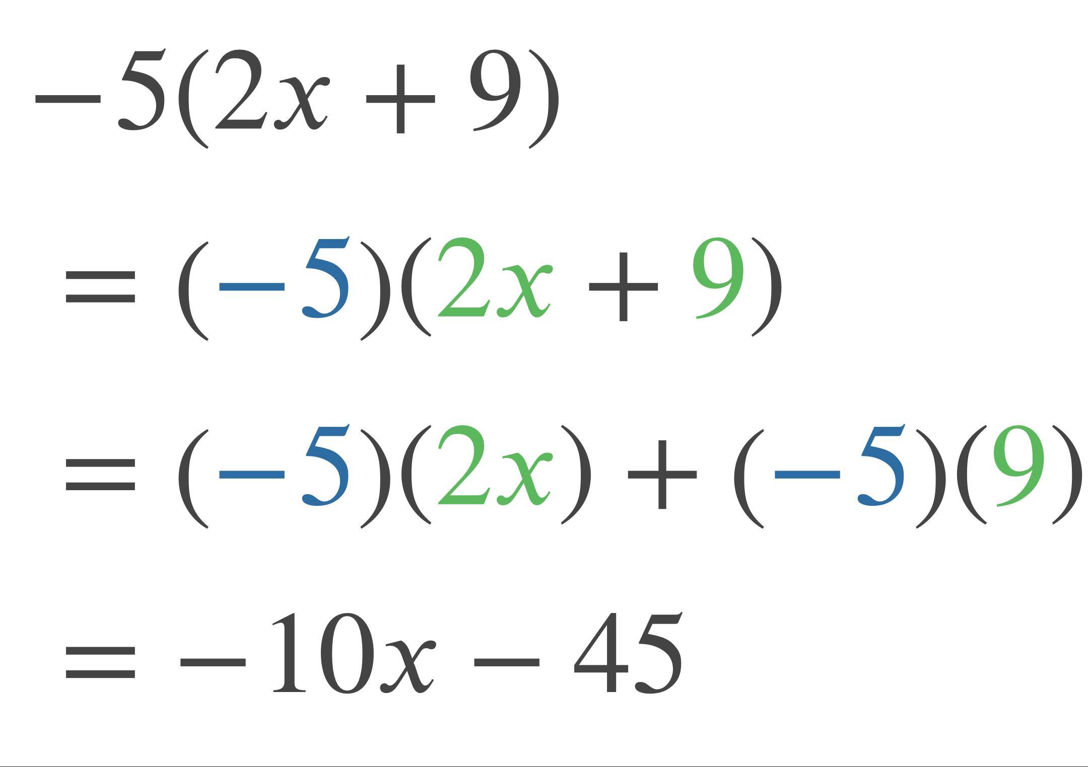 -5(2x+9)? Simplify The Expressions By Disturbing The Negatives And Combining Like Terms 