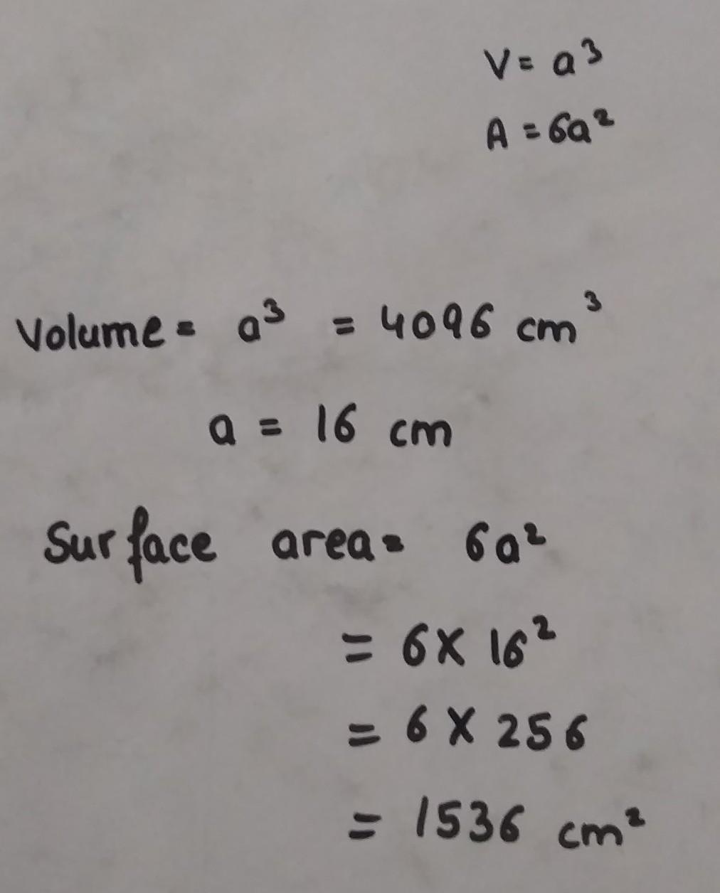 If The Volume Of A Cube Is 4096 Cubic Cm, What Is Its Surface Area