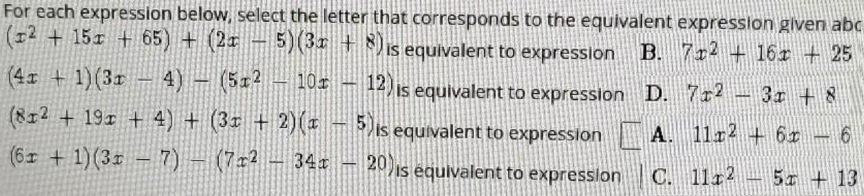 Type The Correct Answer In The Box. Consider The Expressions Below. A. 11r2 + 61 - 6 B. 712 + 161 + 25