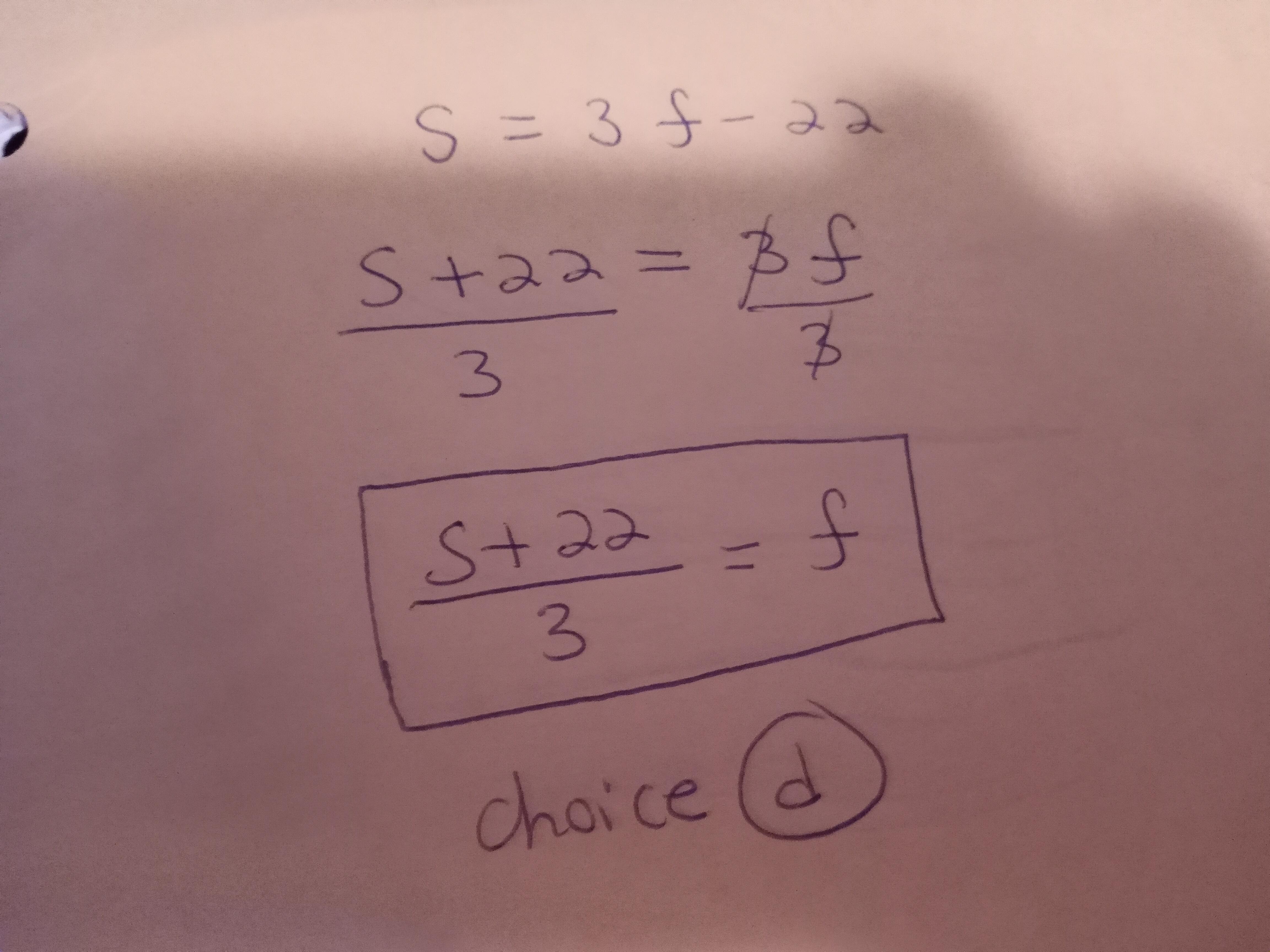 .To Find A Shoe Size, The Manufacturer Uses The Equation S = 3f - 22, Where Srepresents The Shoe Size