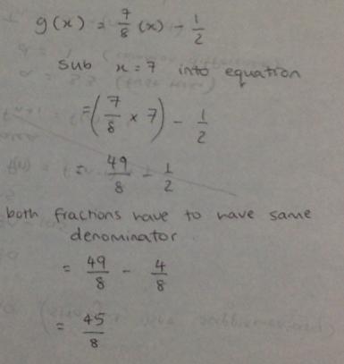 Select The Correct Answer.Find The Value Of G(7) For The Function Below.g(x)= 7/8x-1/2A. 49/8B. 53/8C.