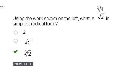 Using The Work Shown On The Left, What Is The Cubed Root Of 4/ The Square Root Of 2 In Simplest Radical