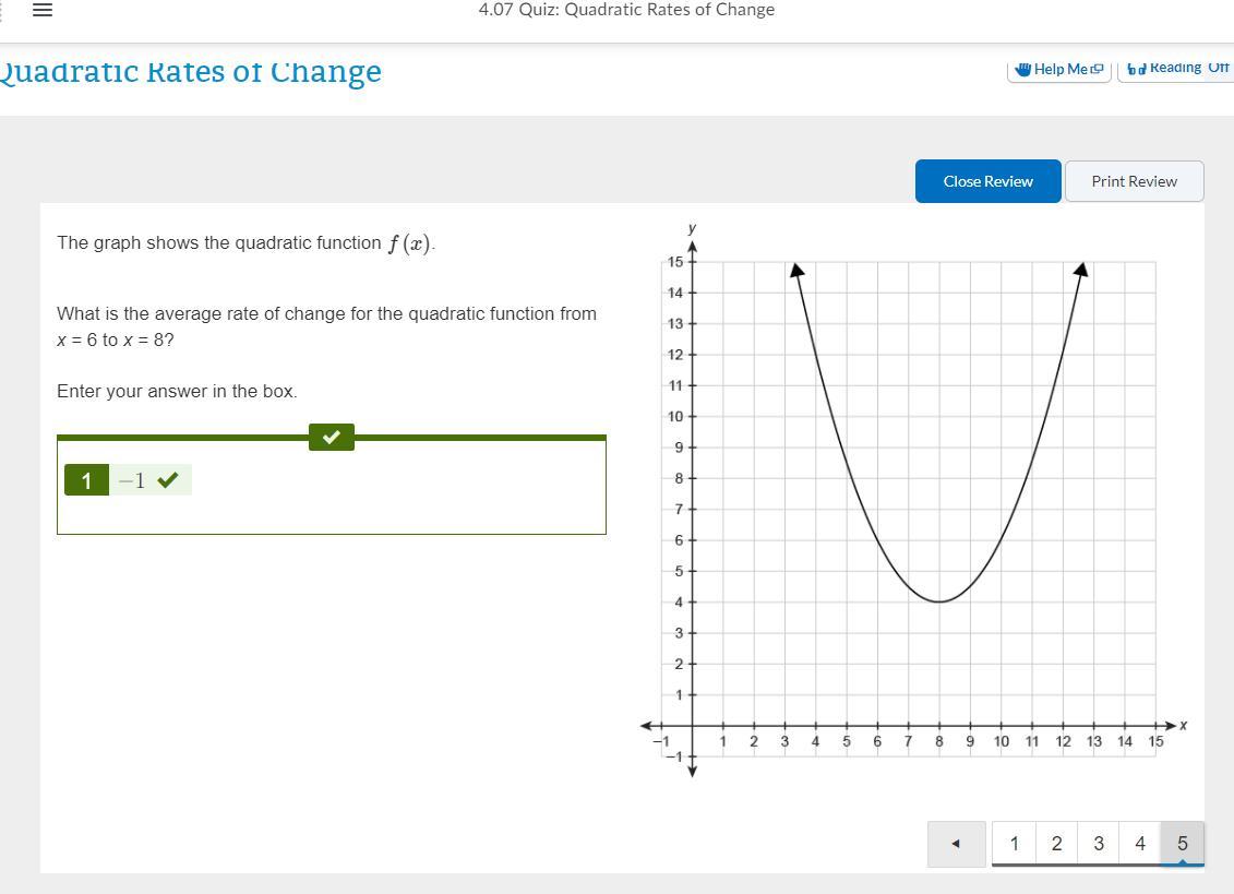 The Graph Shows The Quadratic Function F(x).What Is The Average Rate Of Change For The Quadratic Function