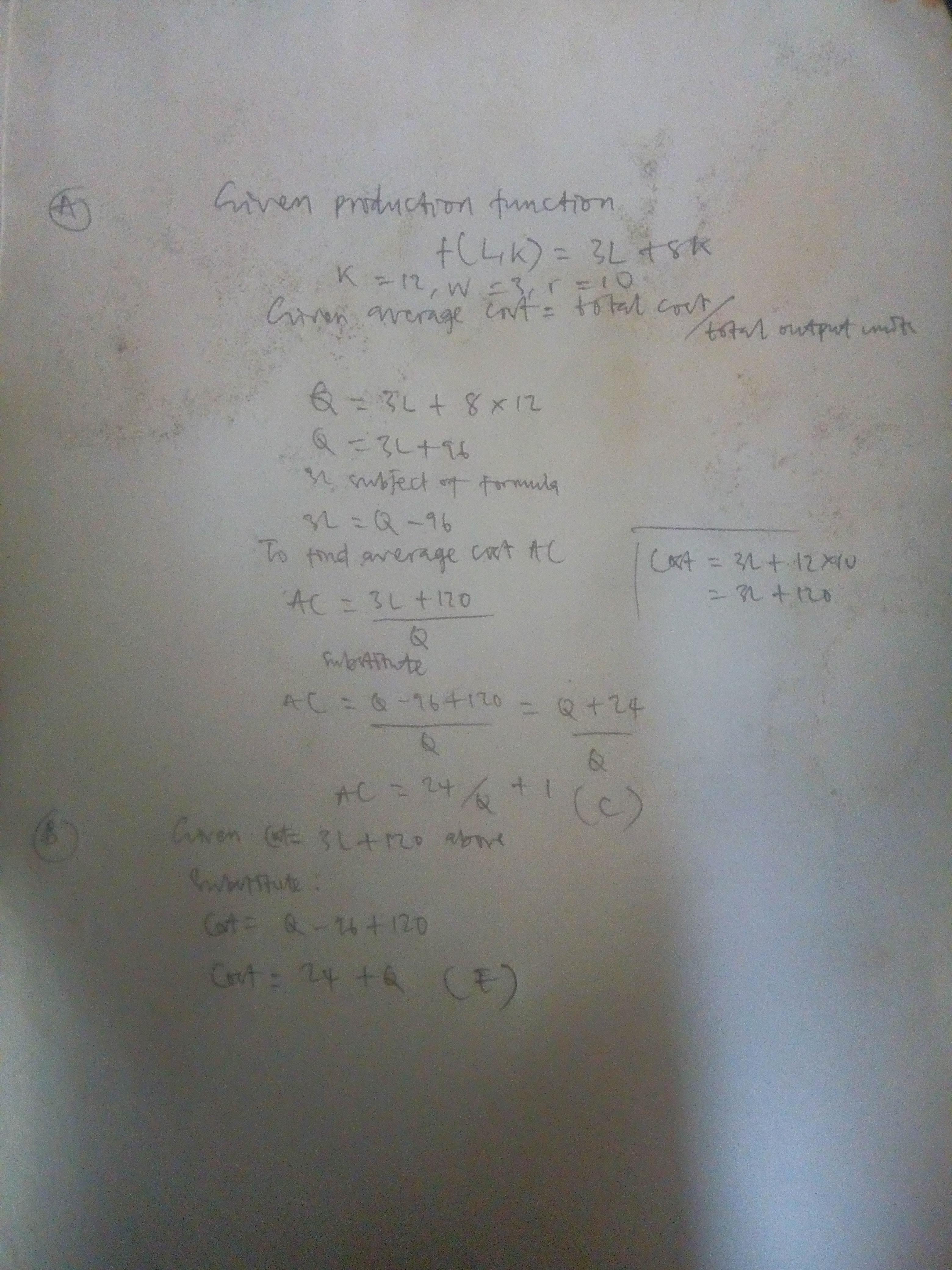 Consider A Firm With Production Function F(K, L)=3L+8K. Assume That Capital Is Fixed At K=12. Assume