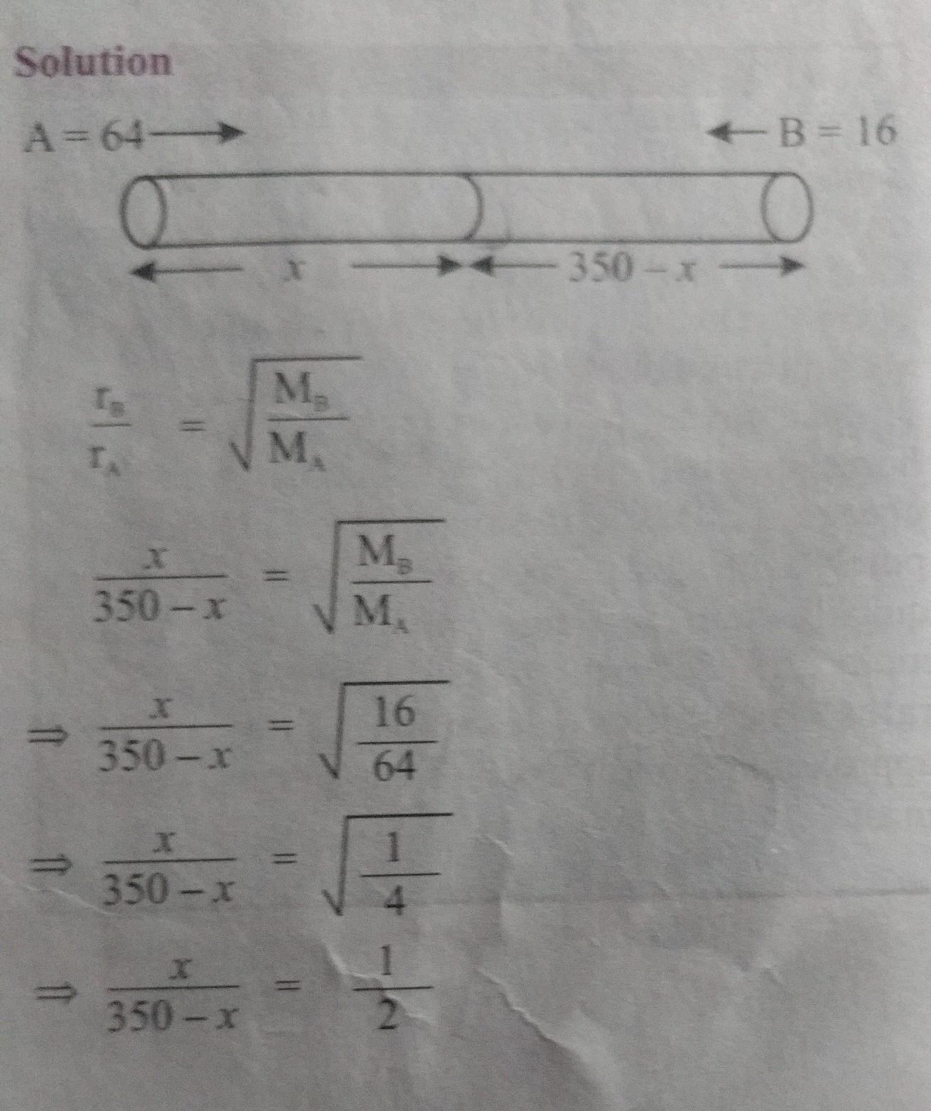 Examples 36 A Cylinder Is 350cm Long And Two Gases A And B Have Relative Molecular Weights Of 64 And