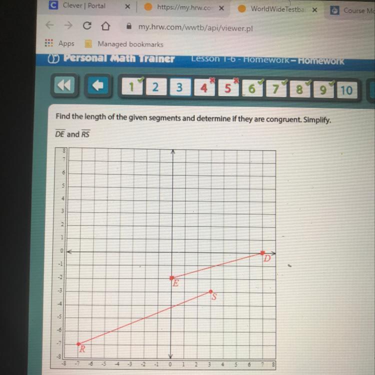 Find The Length Of The Given Segments And Determine If They Are Congruent Simplify DE And RS