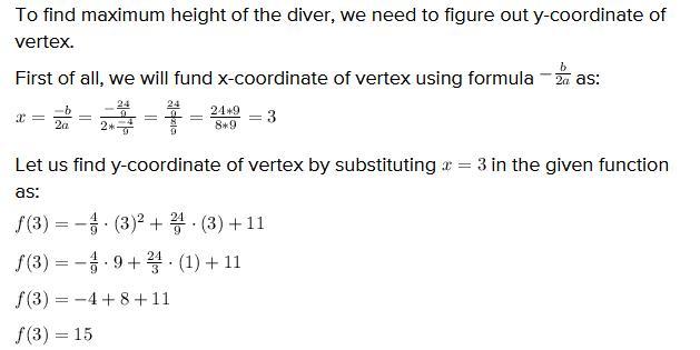 The Path Of A Diver Is Modeled Byf(x) = 49x2 + 249x + 13where F(x) Is The Height (in Feet) And X Is The