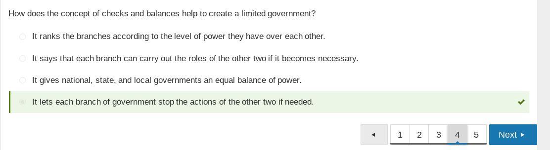 How Does The Concept Of Checks And Balances Help To Create A Limited Government? A.It Ranks The Branches