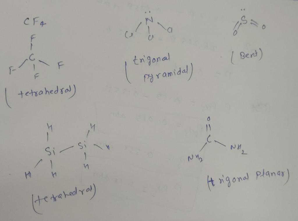 Indicate The Molecular Geometry Around The Central Atom Of Each Of The Following Species:CF4 ___NCIy