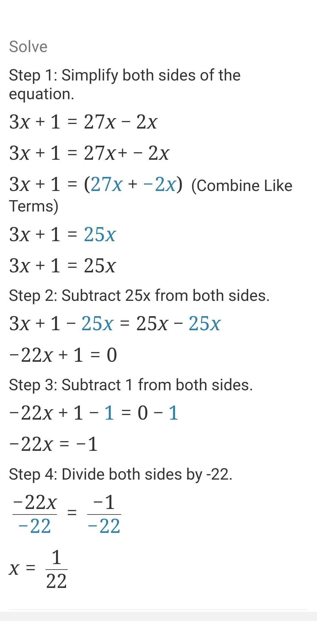 3x+1=27x-2X=I Need Help In This Pleaseeeeeeeee