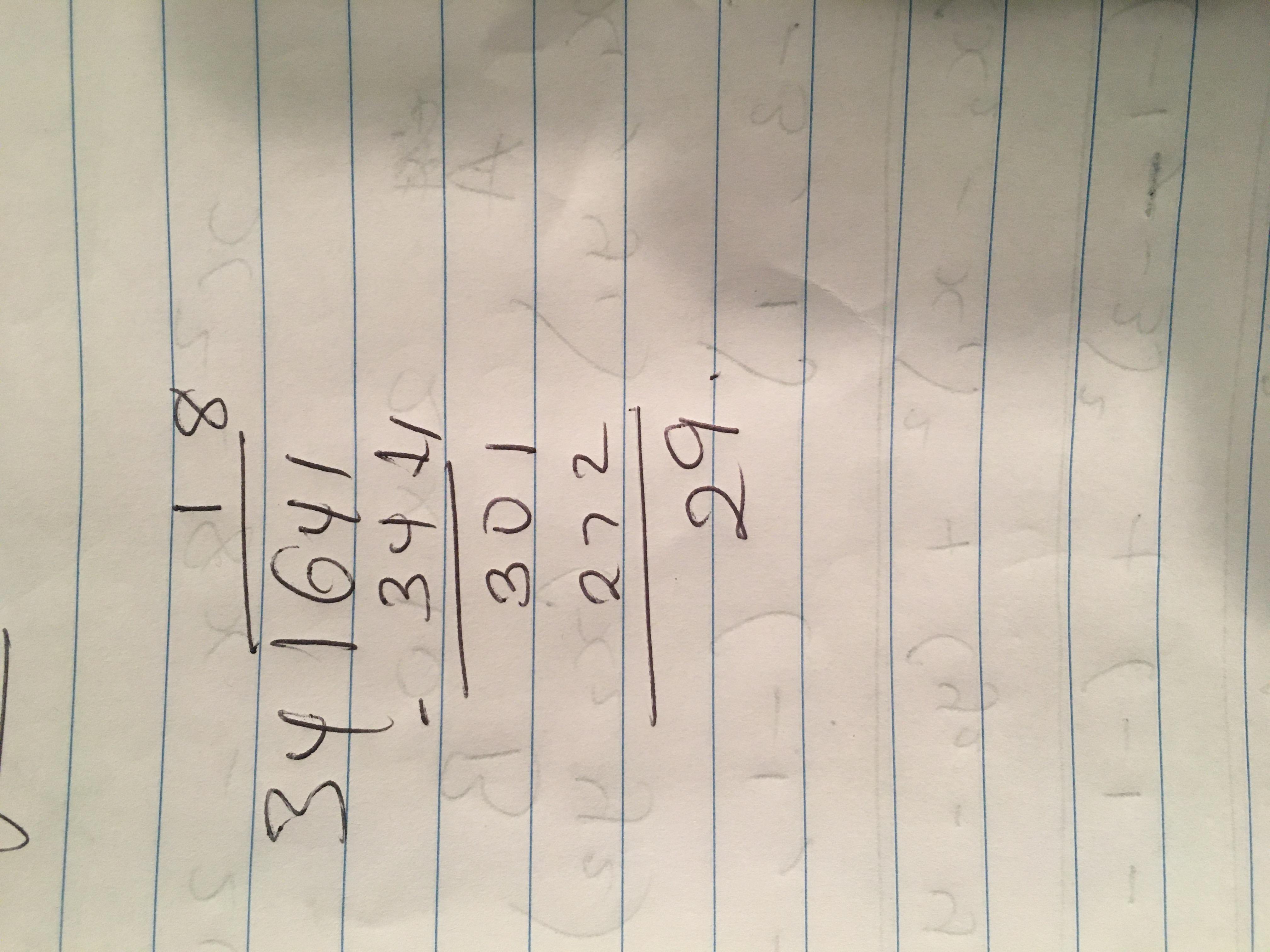 641 Divided By 34 With A Remainder(pls Explain Using Long Division.)