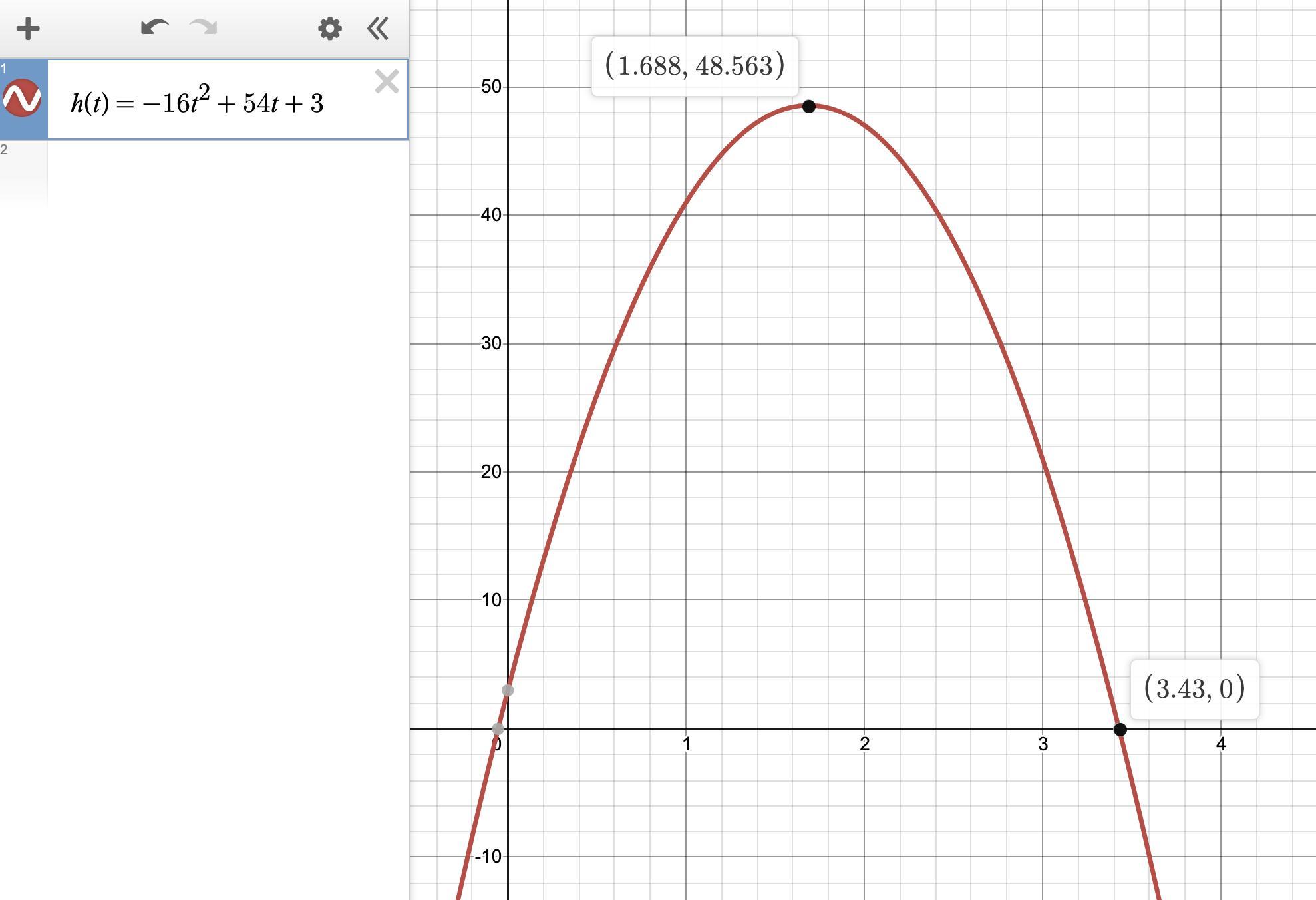 For The Vertical Motion Model H(t) = -16t2 + 54t + 3, Identify The Maximum Height Reached By An Object