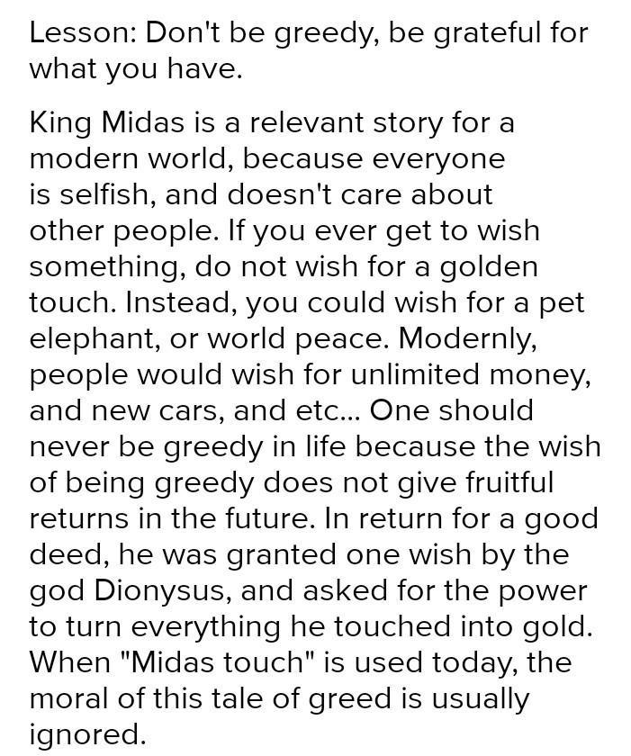 Giving Brainliest! (100pts If You Answer Correctly!) How Would You Interpret The Lesson Of King Midas