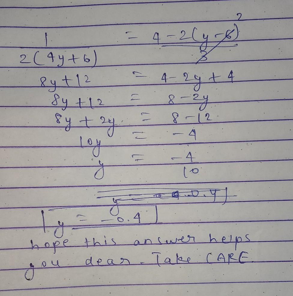 1/2(4y+6)=4-2(y-6)/3