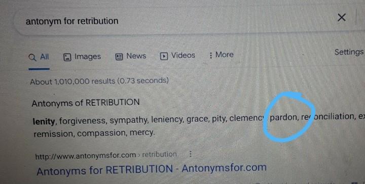 An Antonym Of Retribution Is A) Revenge. B) Reprisal. C) Pardon. D) Inhibition.