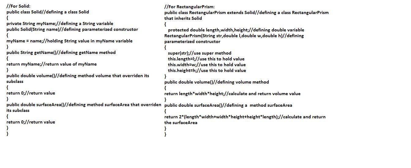 Given The Solid Class, Extend It With: Pyramid Cylinder RectangularPrism Sphere Make Sure To Create The