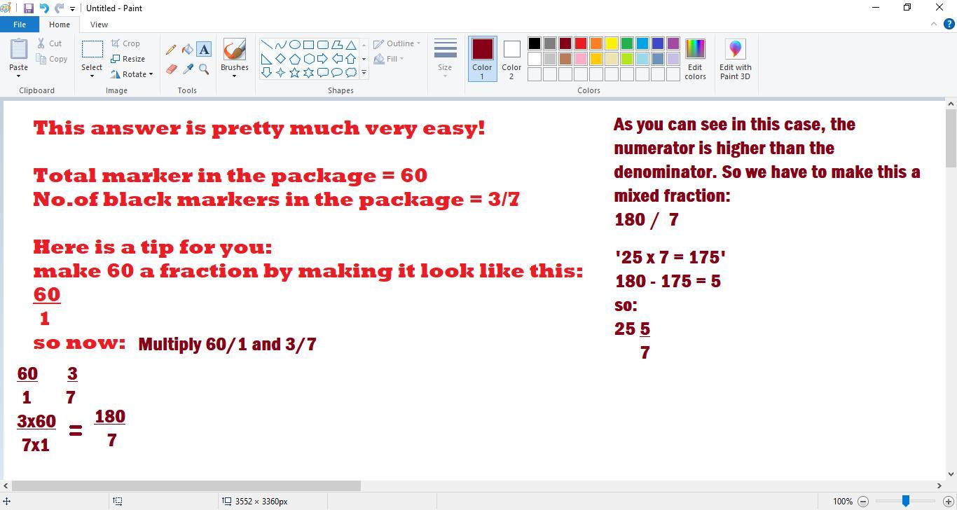 In A Package Of 60 Markers, The Number Of Black Markers Is 3/7 Of The Other Colour. Find The Number Of