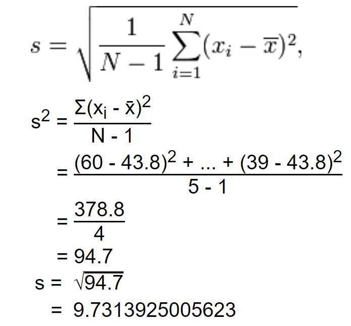 What Is The Standard Deviation Of The Following Data Set Round To The Nearest 10th 60, 40, 35, 45 And