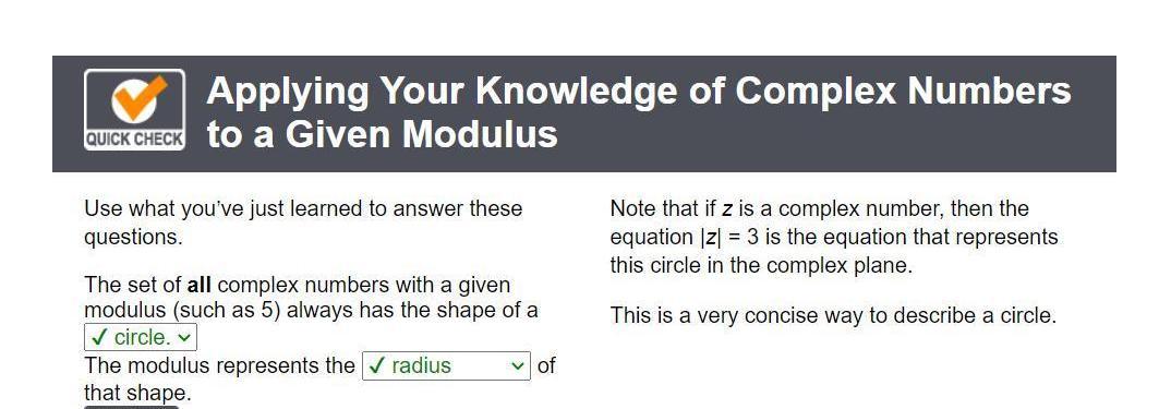 Use What You've Just Learned To Answer These Questions The Set Of All Complex Numbers With A Given Modulus