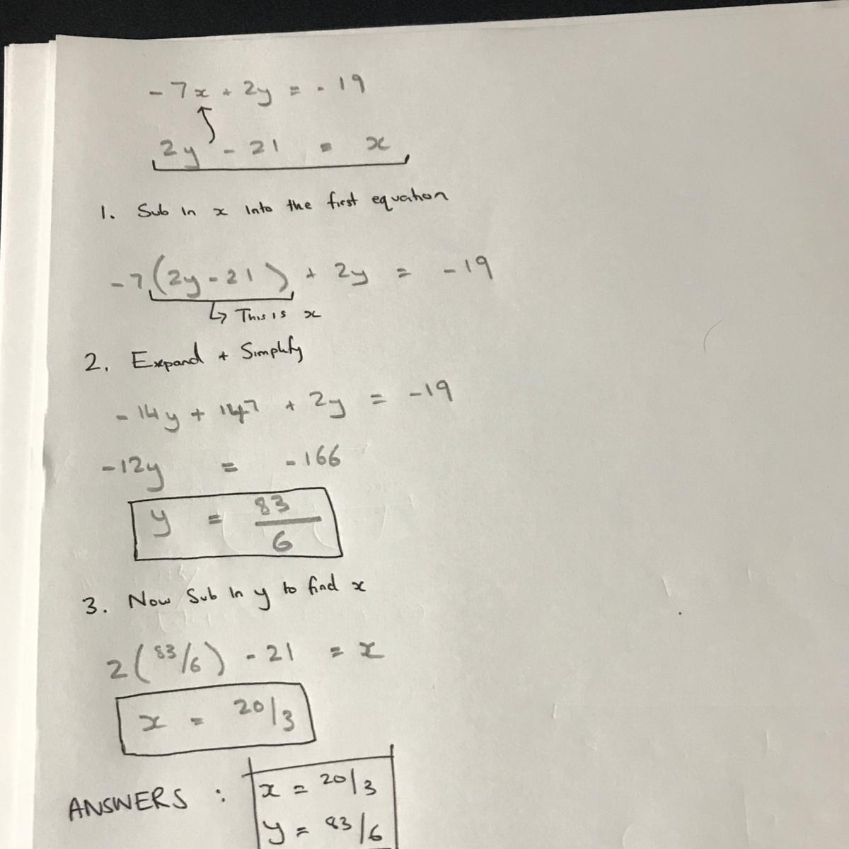 Solve Each System By Substitution. 7x + 2y = 192y 21 = X