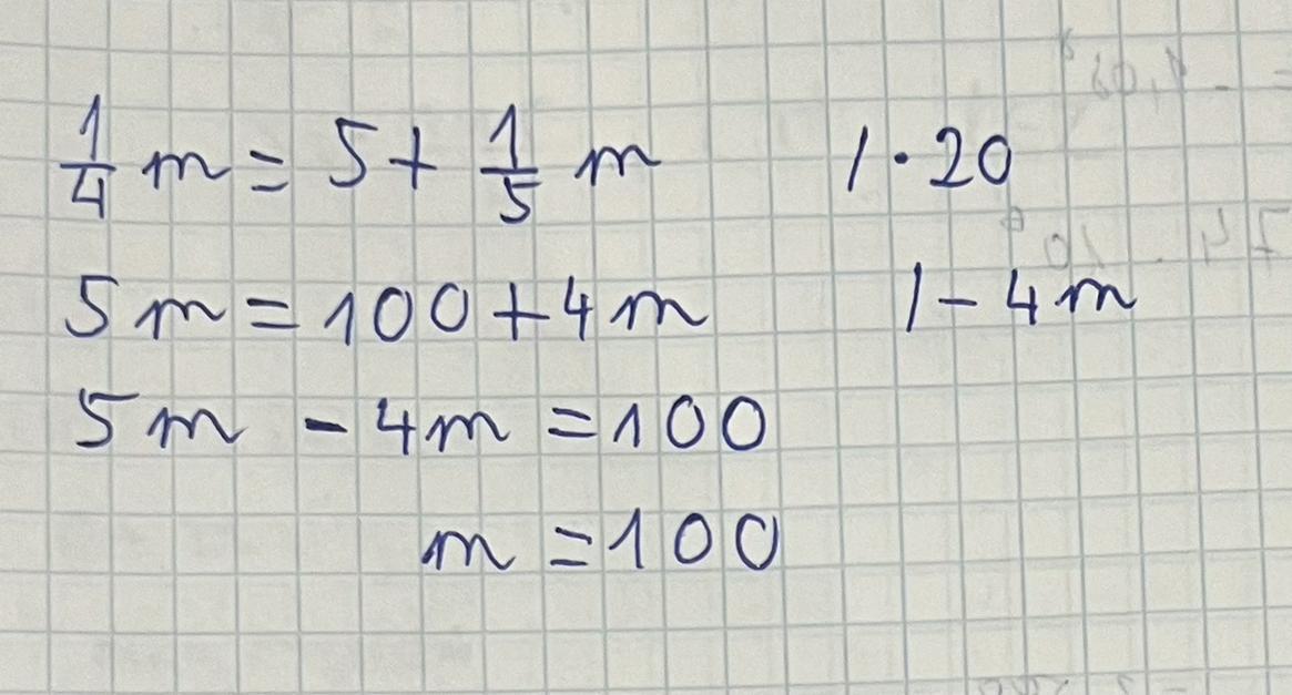 M/4 = 5+m/5 Find The Value Of M