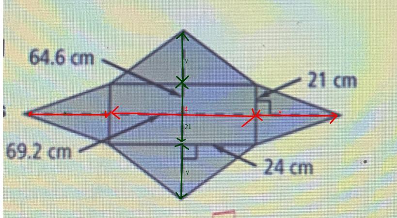 A Net Of Arectangular Pyramidis Shown. Therectangular Base Haslength 24 Cm Andwidth 21 Cm. Thenet Of