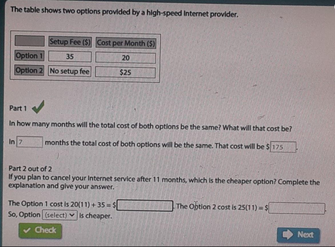 Part 2 Out Of 2If You Plan To Cancel Your Internet Service After 11 Months, Which Is The Cheaper Option