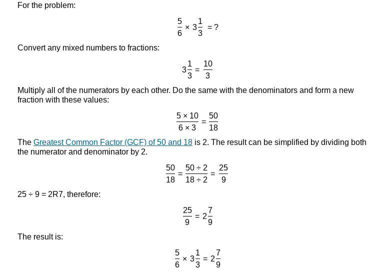 What Is 5/6 Of 3 1/3?