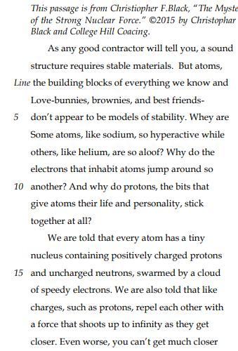 Which Sentence Provides The Best Evidence For The Answer To The Previous Question?A) Lines 25 ("But Atoms