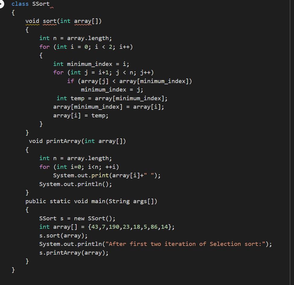 Show The Contents Of The Array {43, 7, 190,23,18, 5,86,14} (sort In Ascending Order) After The First