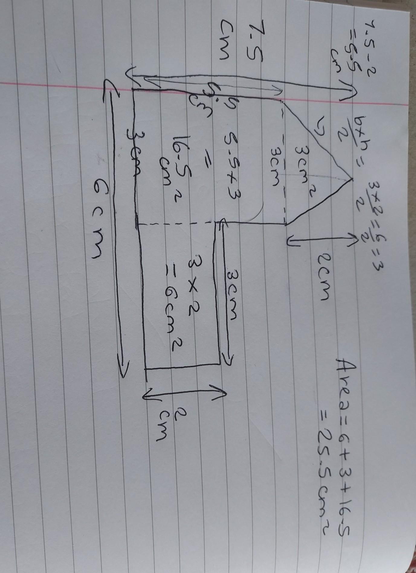 Calculate The Perimeter And Area Of This Shape.Perimeter =Area =7.5 Cm6 Cm2 Cm3 Cm2 Cm