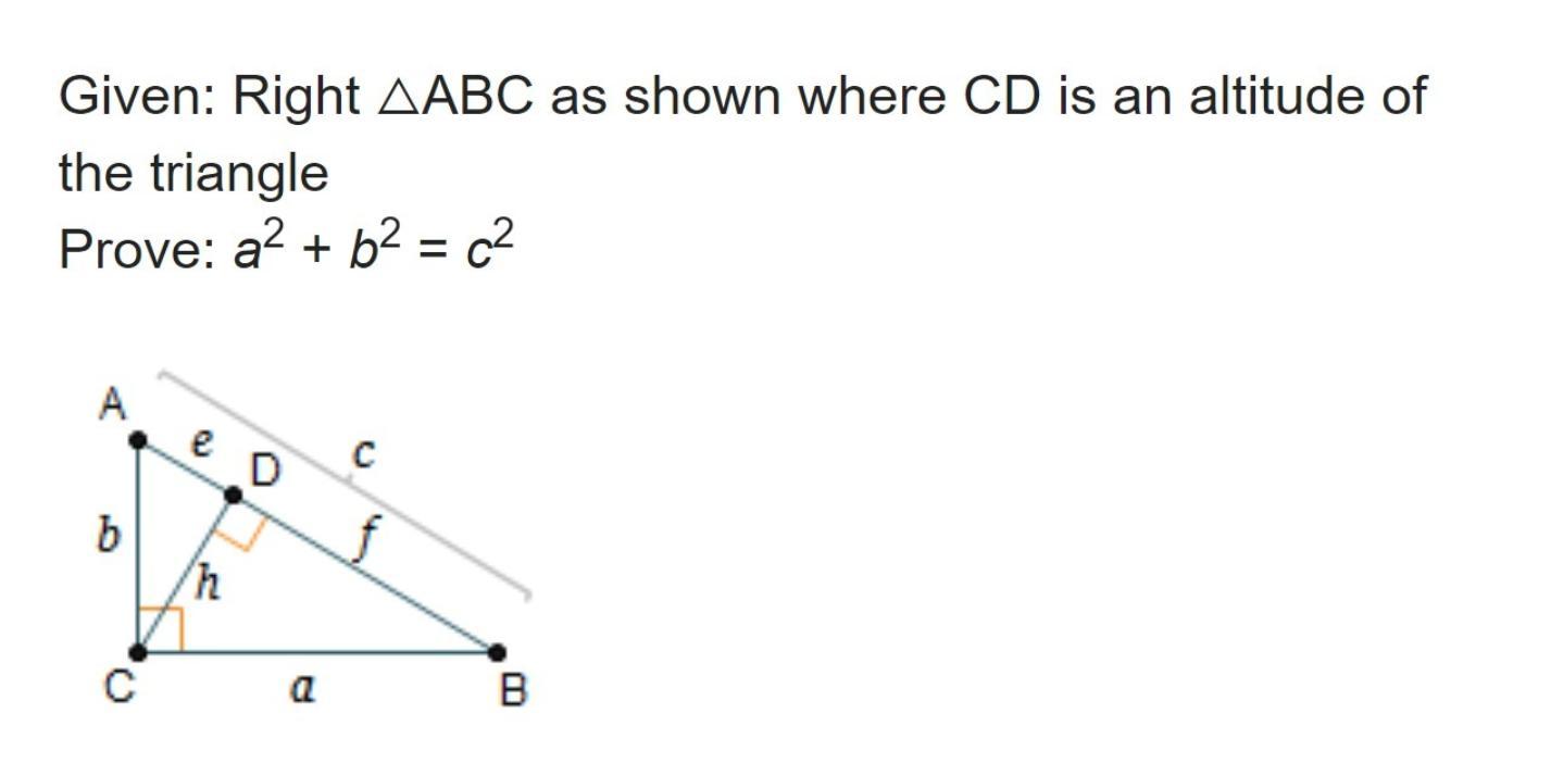 Which Is The Last Sentence Of The Proof? Because F E = 1, A2 B2 = C2. Because F E = C, A2 B2 = C2. Because