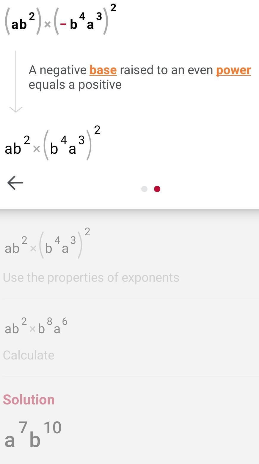 Simplify The Expression (ab^2)*(-b^4a^3)^2