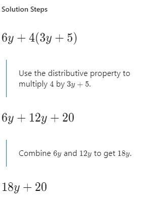 Expand And Simplify 6y+4(3y+5) 18 Points And Brainliest