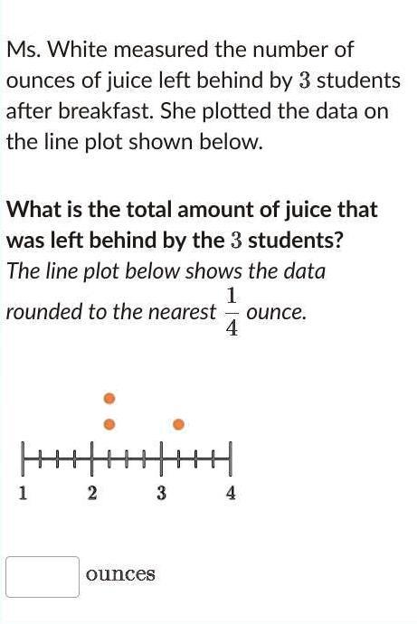 Ms. White Measured The Number Of The Ounces Of Juice Left Behind By 3 Students After Breakfast. She Plotted