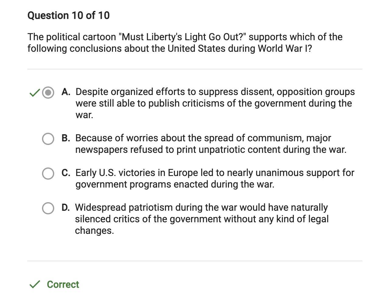 The Political Cartoon "Must Liberty's Light Go Out?" Supports Which Of Thefollowing Conclusions About