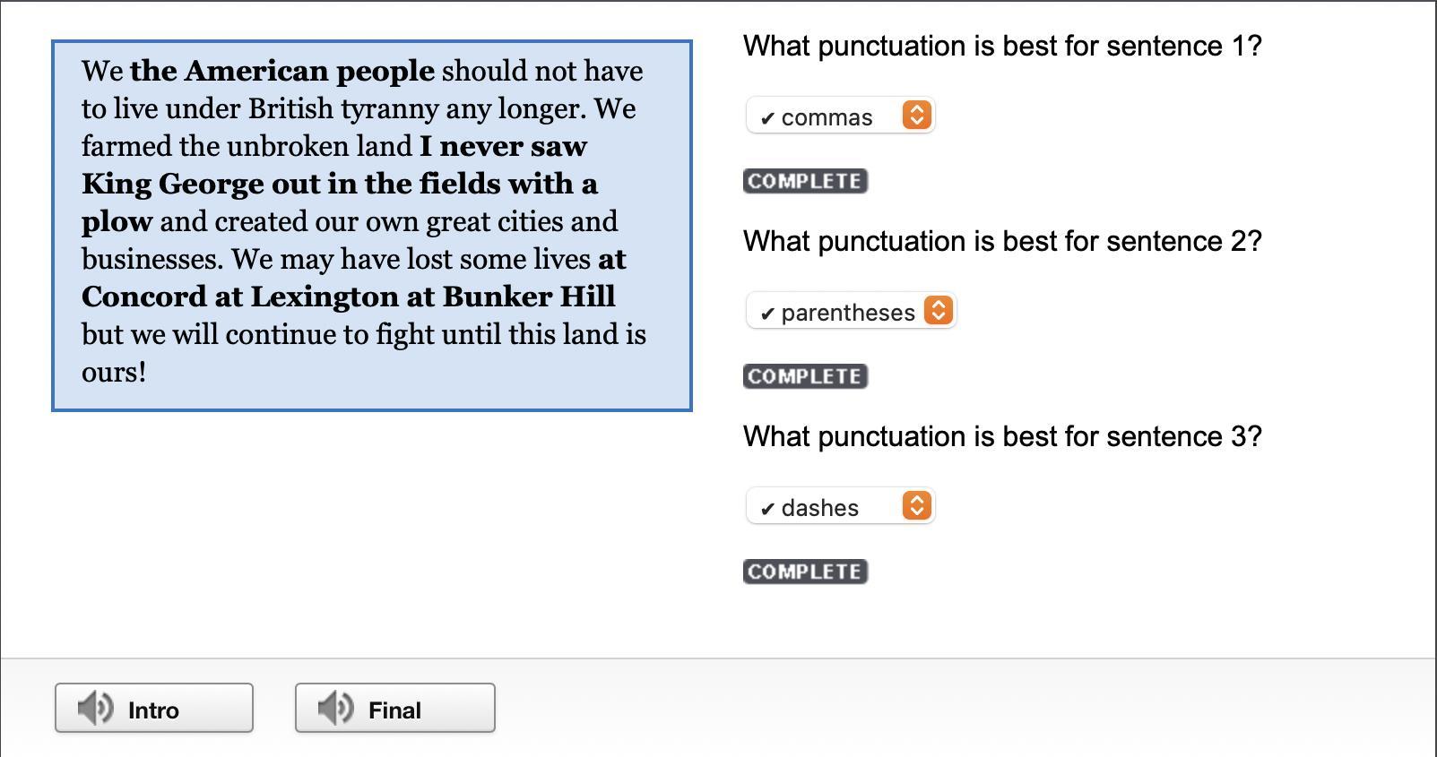 What Punctuation Is Best For Sentence 2?