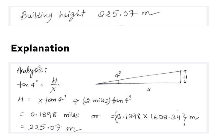 The Angle Of Elevation To The Top Of A Building In New York Is Found To Be 4 Degrees From The Ground