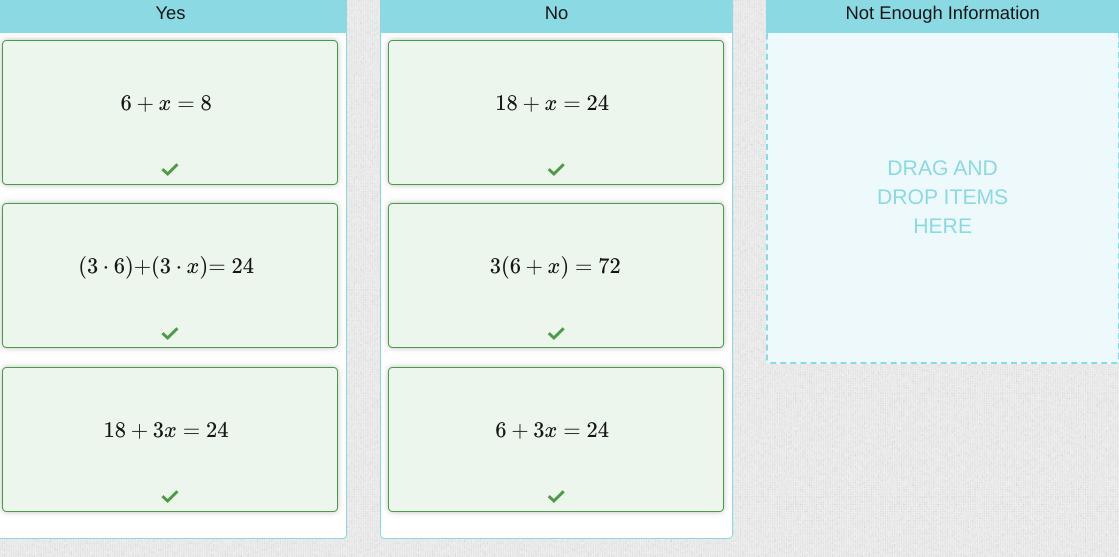 Drag Each Equation To Show If It Could Be A Correct First Step To Solving The Equation 3(6+x)=24.