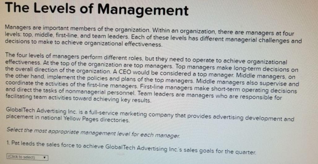 Managers Are Important Members Of The Organization. Within An Organization, There Are Managers At Four