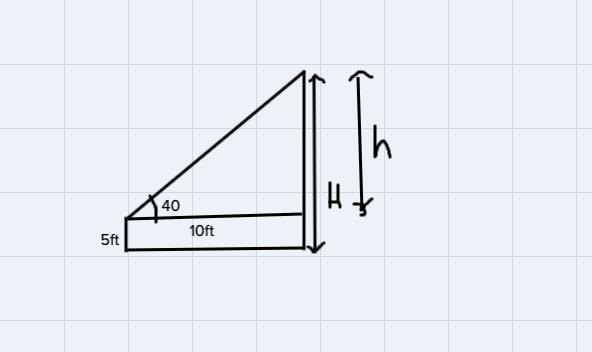 Tim Looks Up At The Top Of A Tree At An Angle Of Elevation Of 40 Degrees. If Heis 5 Ft Tall And 10 Ft