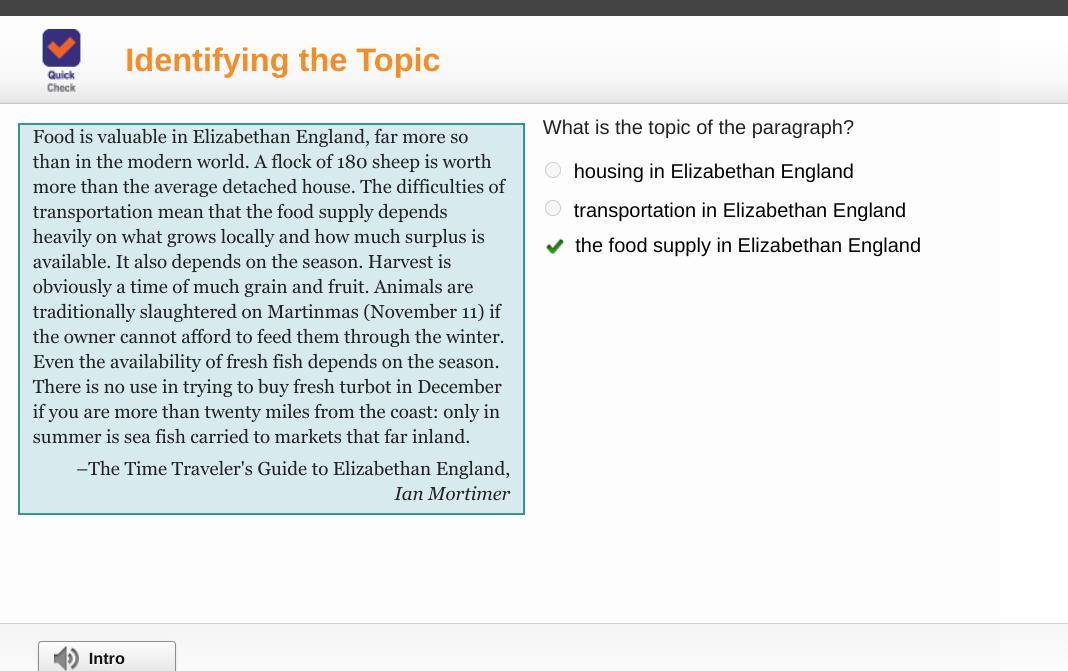 What Is The Topic Of The Paragraph?housing In Elizabethan Englandtransportation In Elizabethan Englandthe