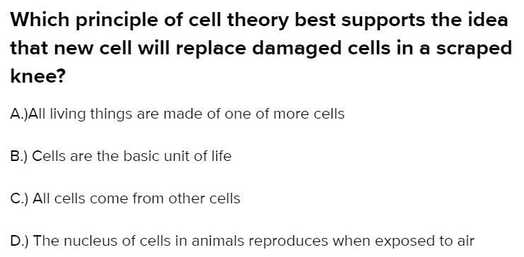 Which Principle Of Cell Theory Best Supports The Idea That New Cells Will Replace Damaged Cells In A