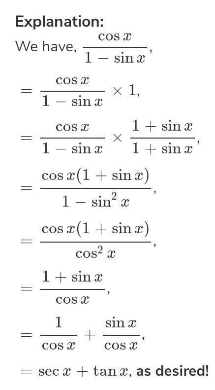 Show That: (1-sin X)/(cos X)=(sec X - Tan X)