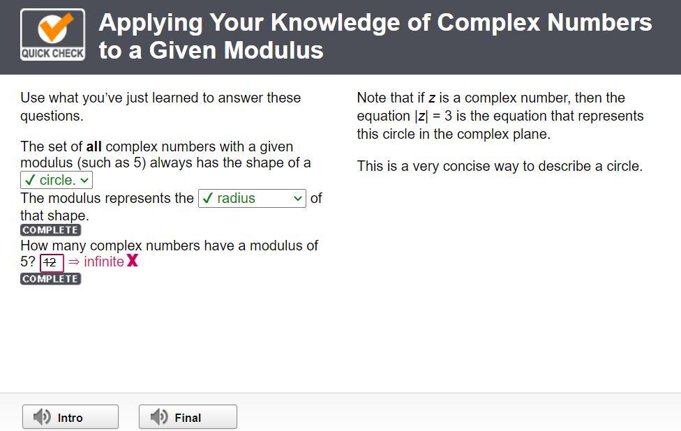 Use What You've Just Learned To Answer These Questions The Set Of All Complex Numbers With A Given Modulus
