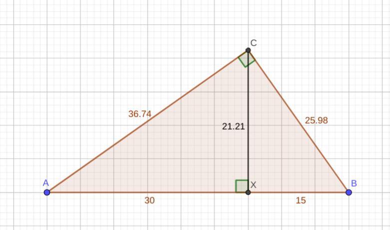 The Altitude To The Hypotenuse Of A Right Triangle Divides The Hypotenuse Into 15 Inches And 30 Inch