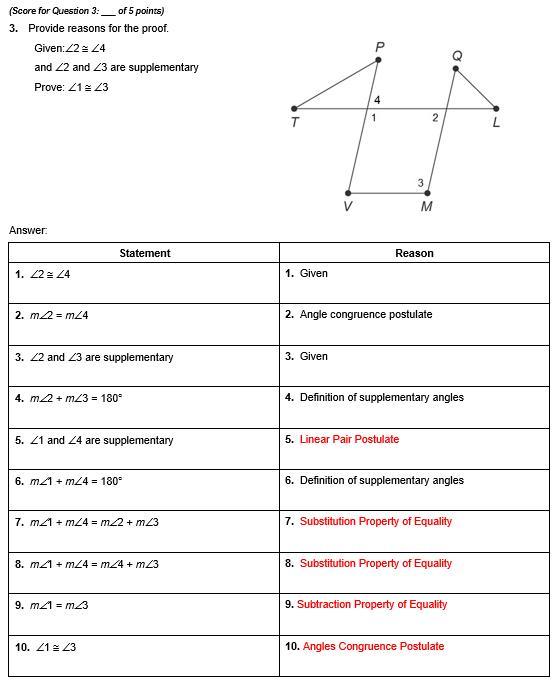 Provide Reasons For The Proof.Given: 24 And 2 And 3 Are SupplementaryProve: 1 3